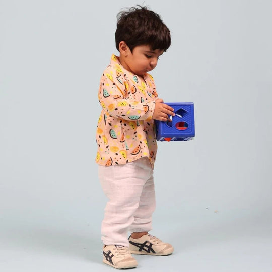 Vibrant Lemons Muslin Full-sleeves Angrakha Set