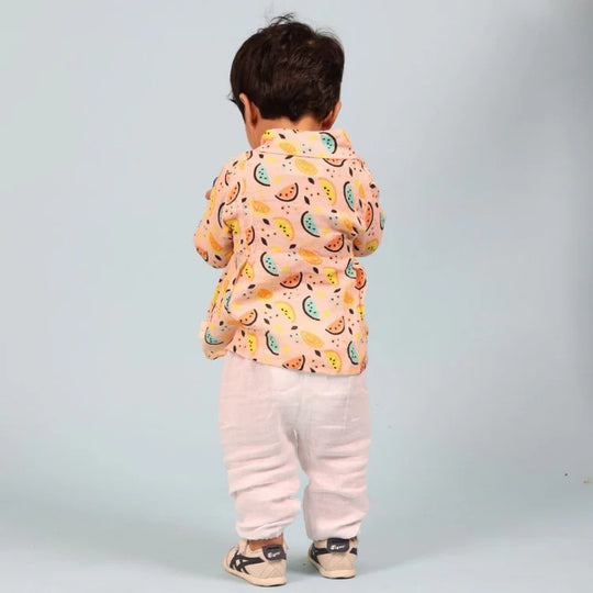 Vibrant Lemons Muslin Full-sleeves Angrakha Set