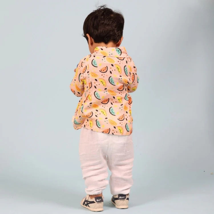 Vibrant Lemons Muslin Full-sleeves Angrakha Set