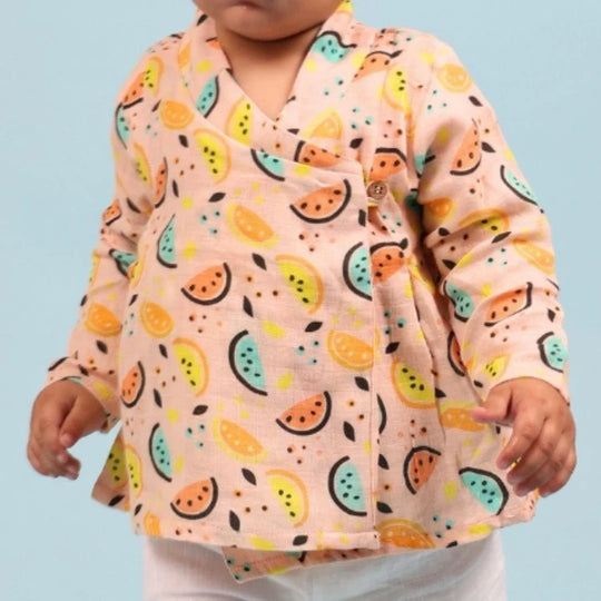 Vibrant Lemons Muslin Full-sleeves Angrakha Set