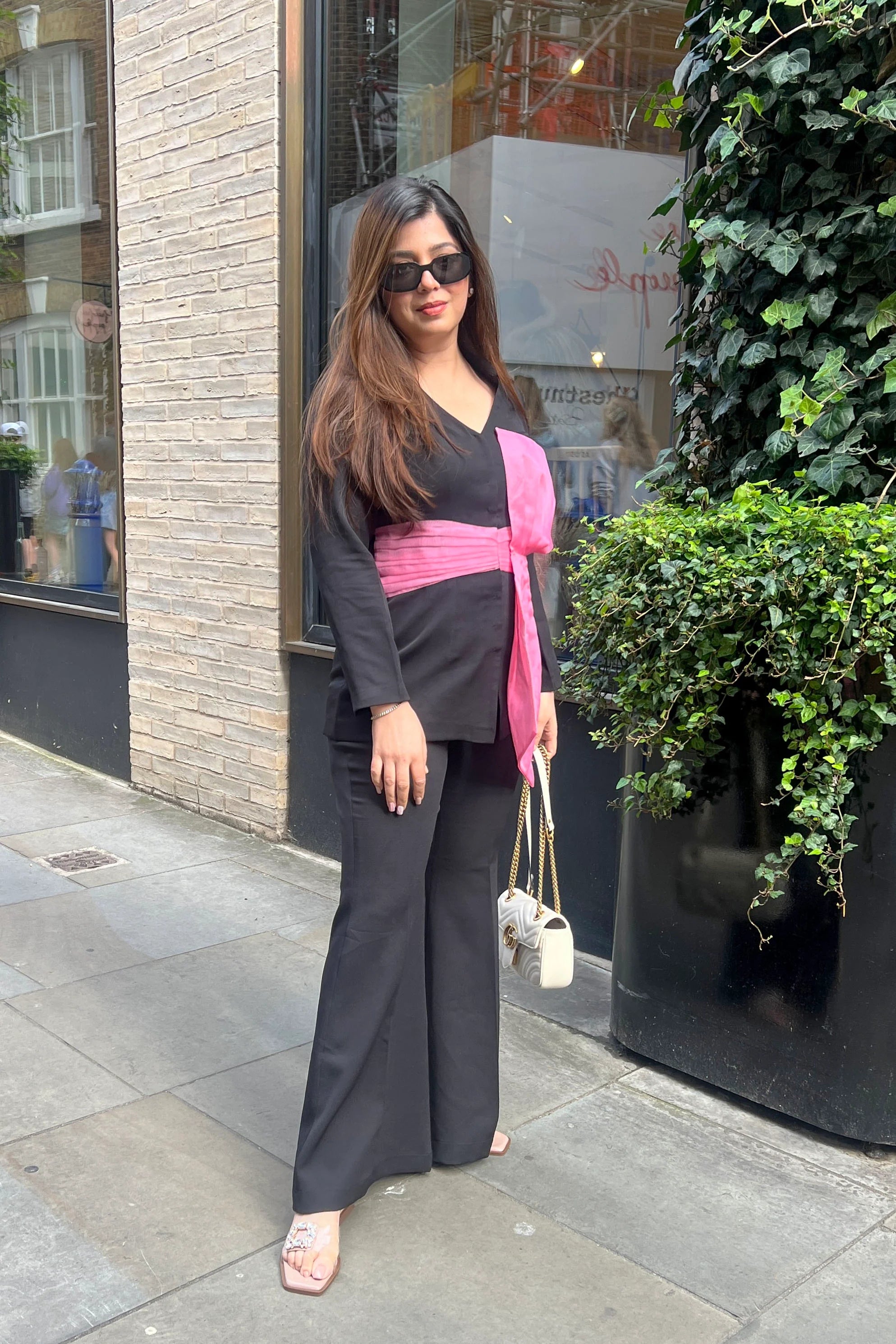 Banana Crepe Black Cordset Organza Detailing