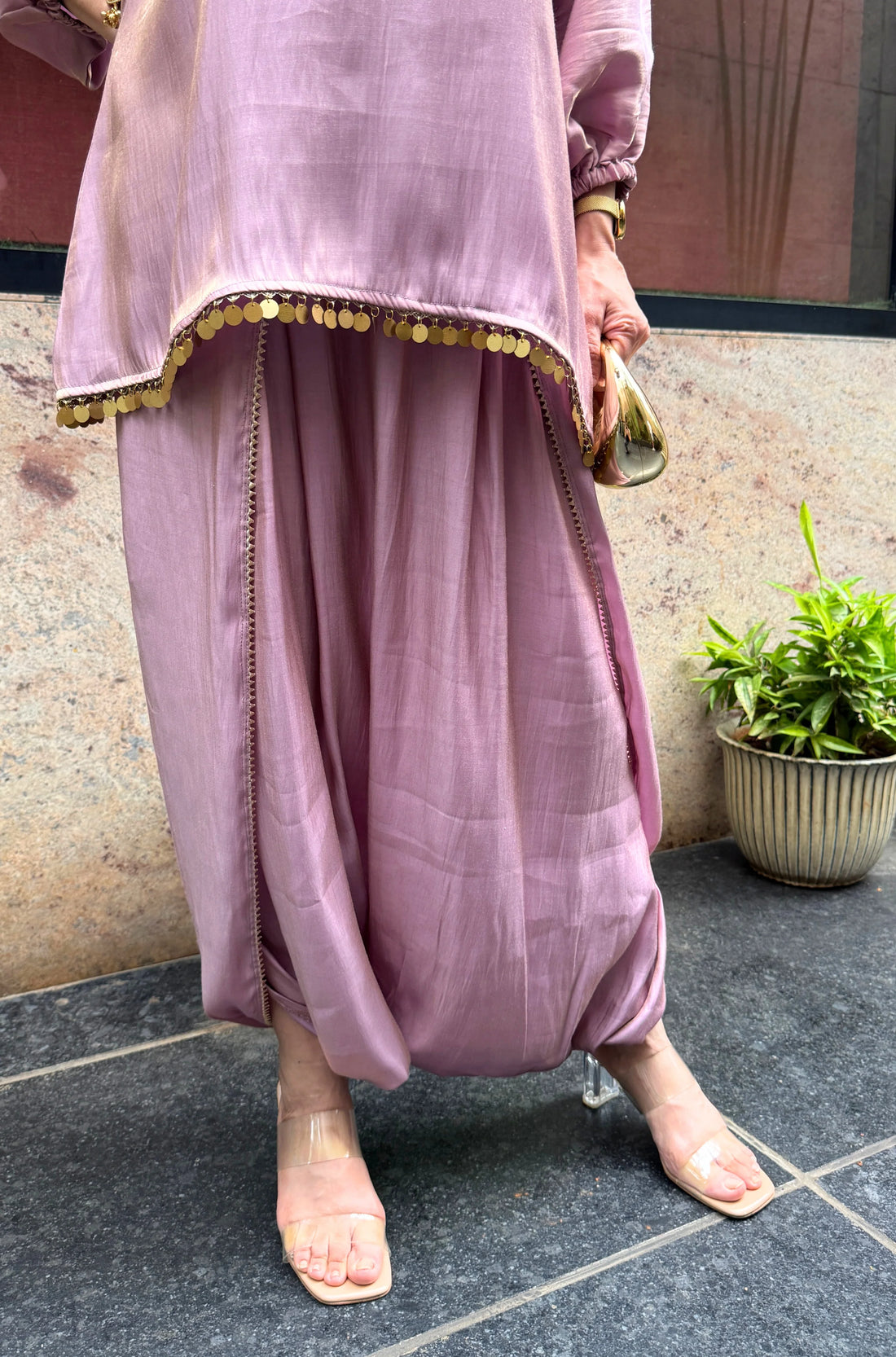 Zariya Mustard Draped Dhoti Set
