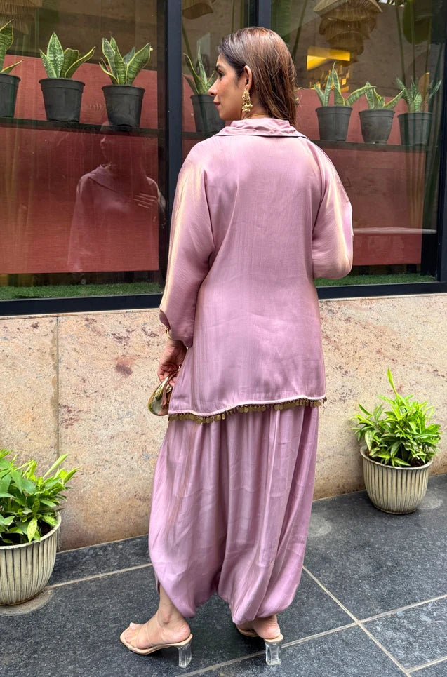 Zariya Mustard Draped Dhoti Set
