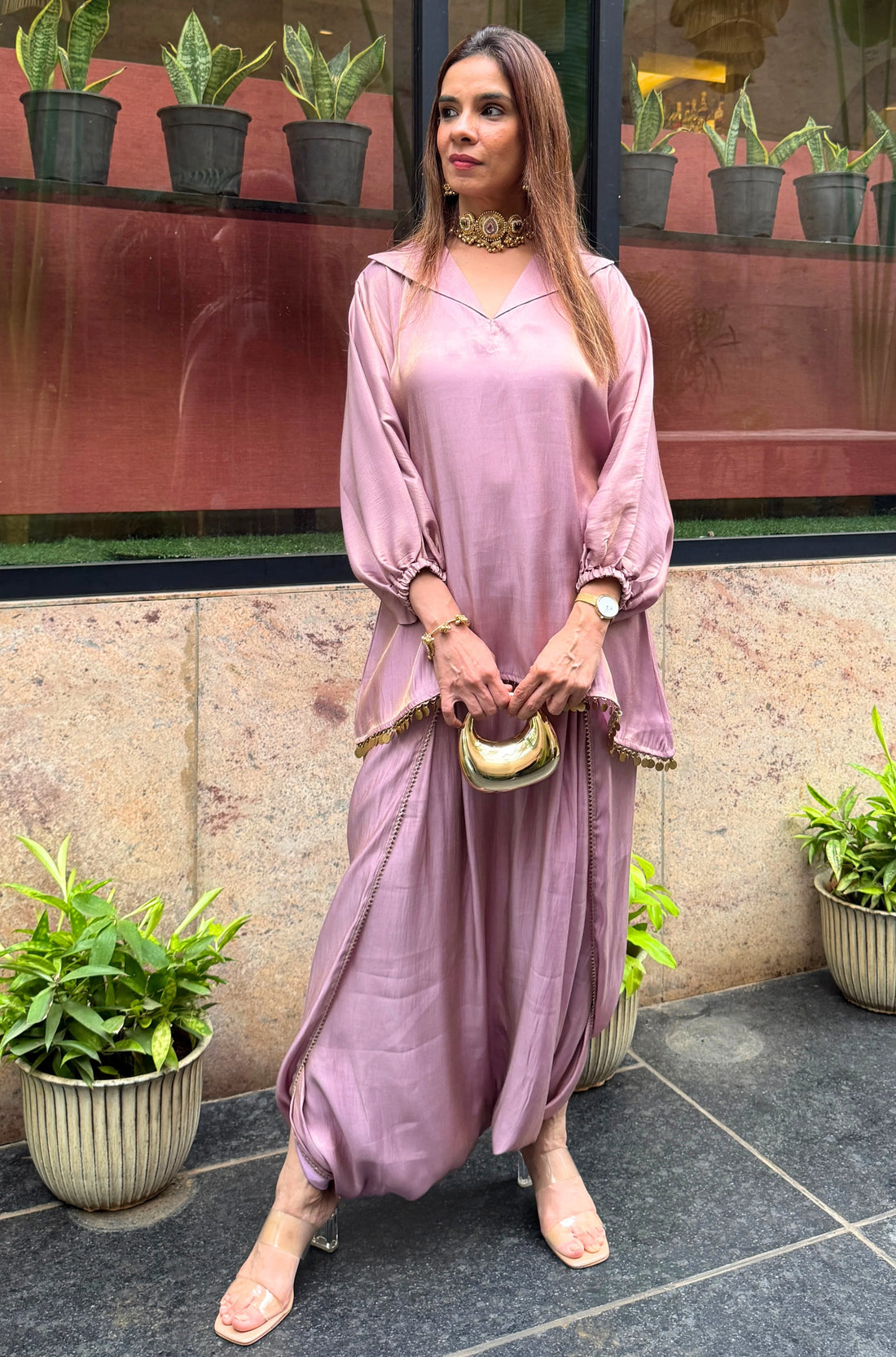 Zariya Mustard Draped Dhoti Set