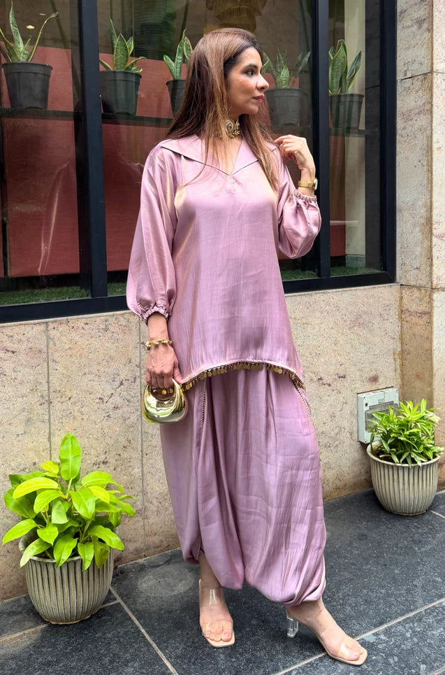 Zariya Mustard Draped Dhoti Set