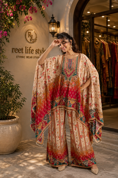 Jewel Print Crepe Kaftan Set