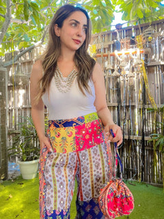 White Denim Dazzle Pants with Potli