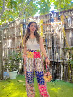 White Denim Dazzle Pants with Potli