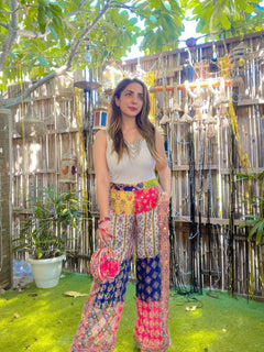 White Denim Dazzle Pants with Potli