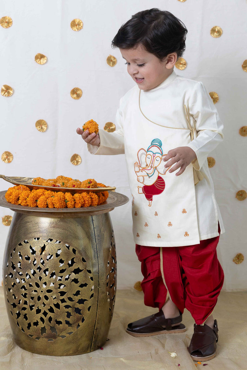 White Ganesha Boy's Kurta Dhoti Set