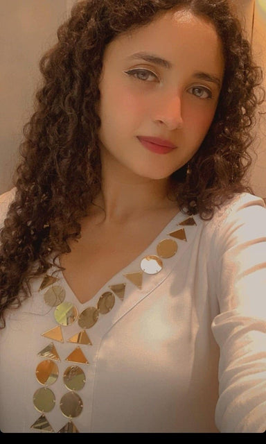 Cotton White Gold Mirror Work Dress