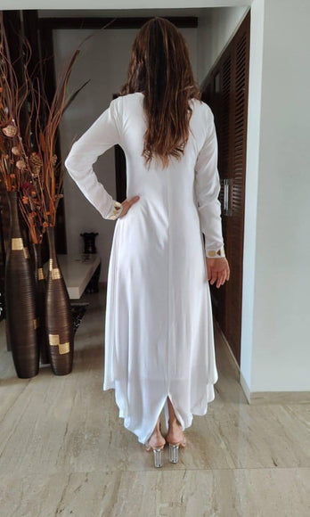 Cotton White Gold Mirror Work Dress