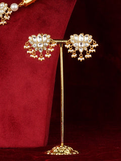 White Jadau Kundan Gold Necklace Set – MS2498