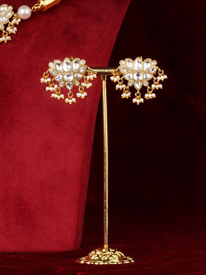 White Jadau Kundan Gold Necklace Set – MS2498