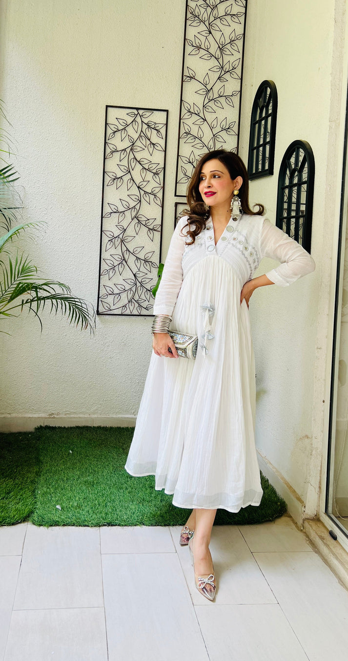 White linen midi dress