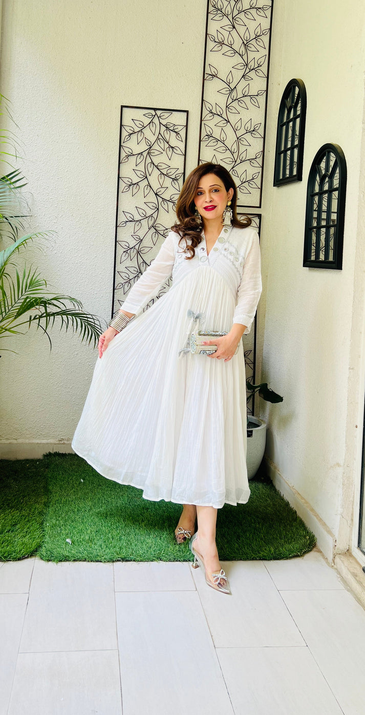 White linen midi dress