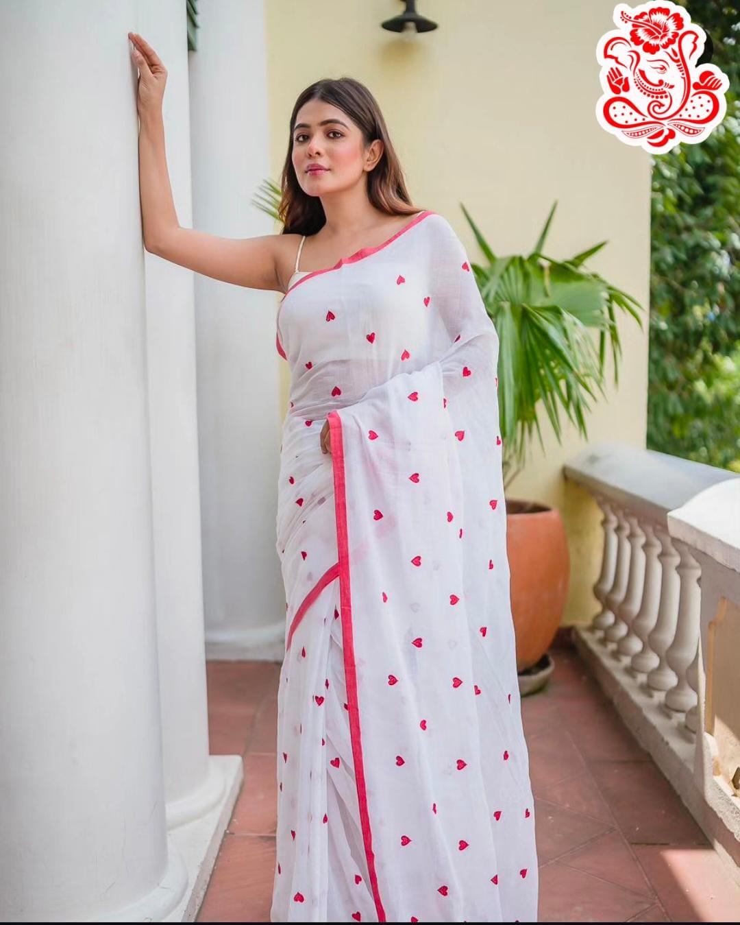 White mulmul saree