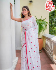 White mulmul saree