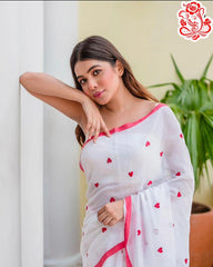 White mulmul saree