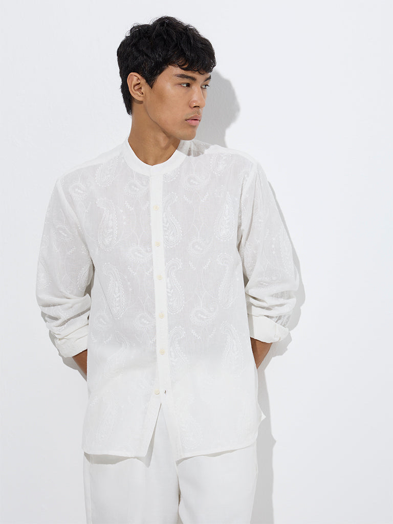 Band collar paisley shirt