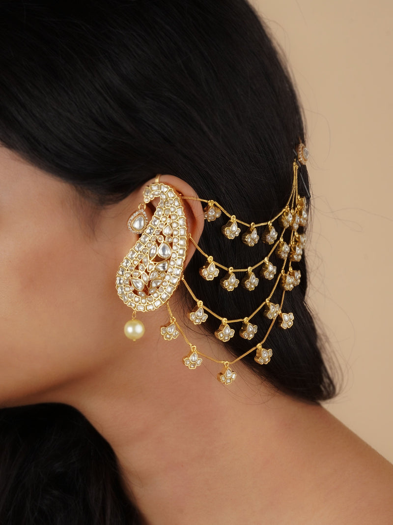 White Paisley Gold Plated Jadau Kundan Earrings – ME1139