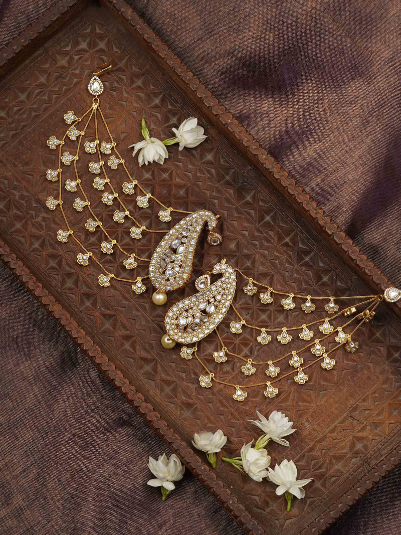 White Paisley Gold Plated Jadau Kundan Earrings – ME1139