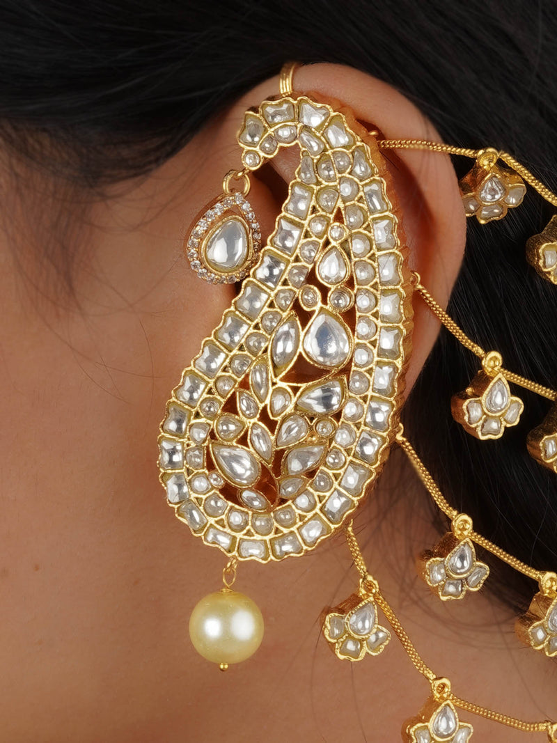 White Paisley Gold Plated Jadau Kundan Earrings – ME1139