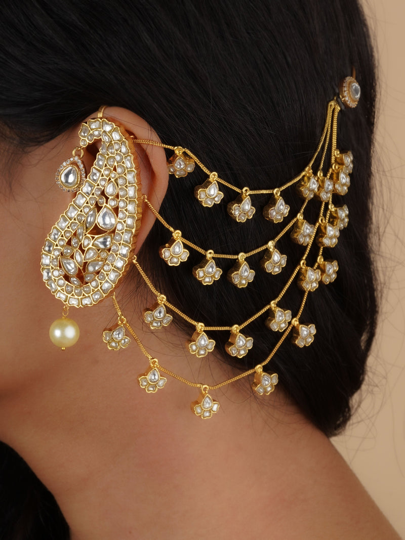 White Paisley Gold Plated Jadau Kundan Earrings – ME1139