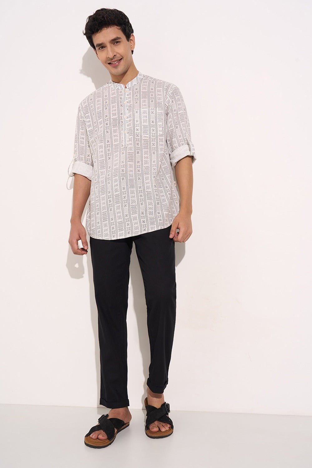 White ethnic shirt for men