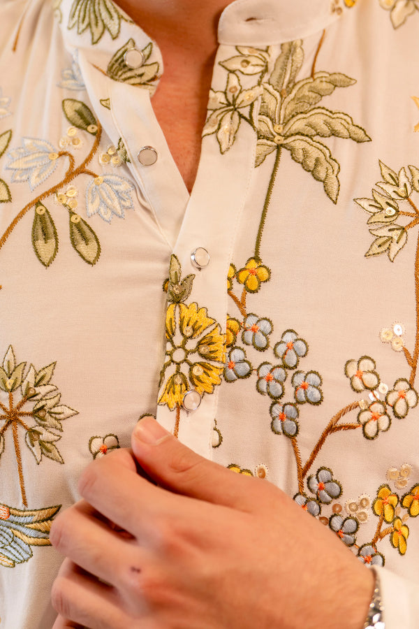 White embroidered cotton kurta