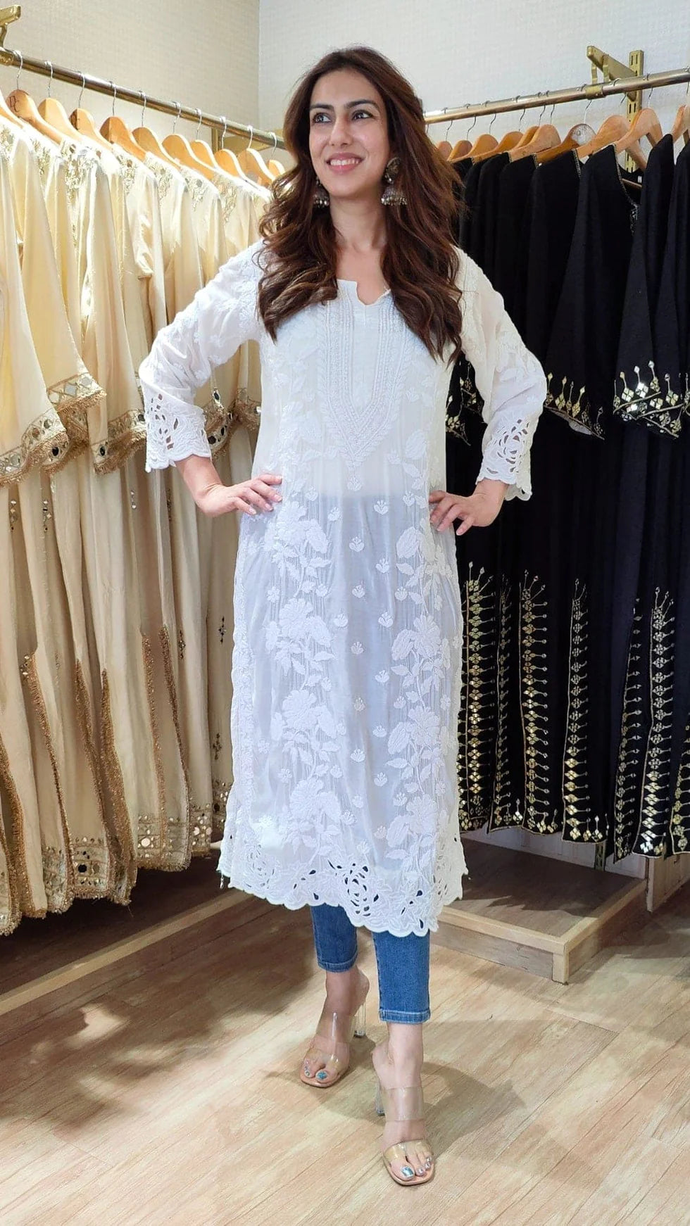 Ivory Grace Hand Embroidered Lucknowi Kurta