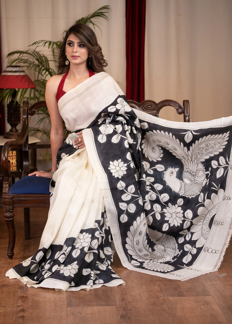 Exclusive Pure Silk Kalamkari Print Pre-draped Saree