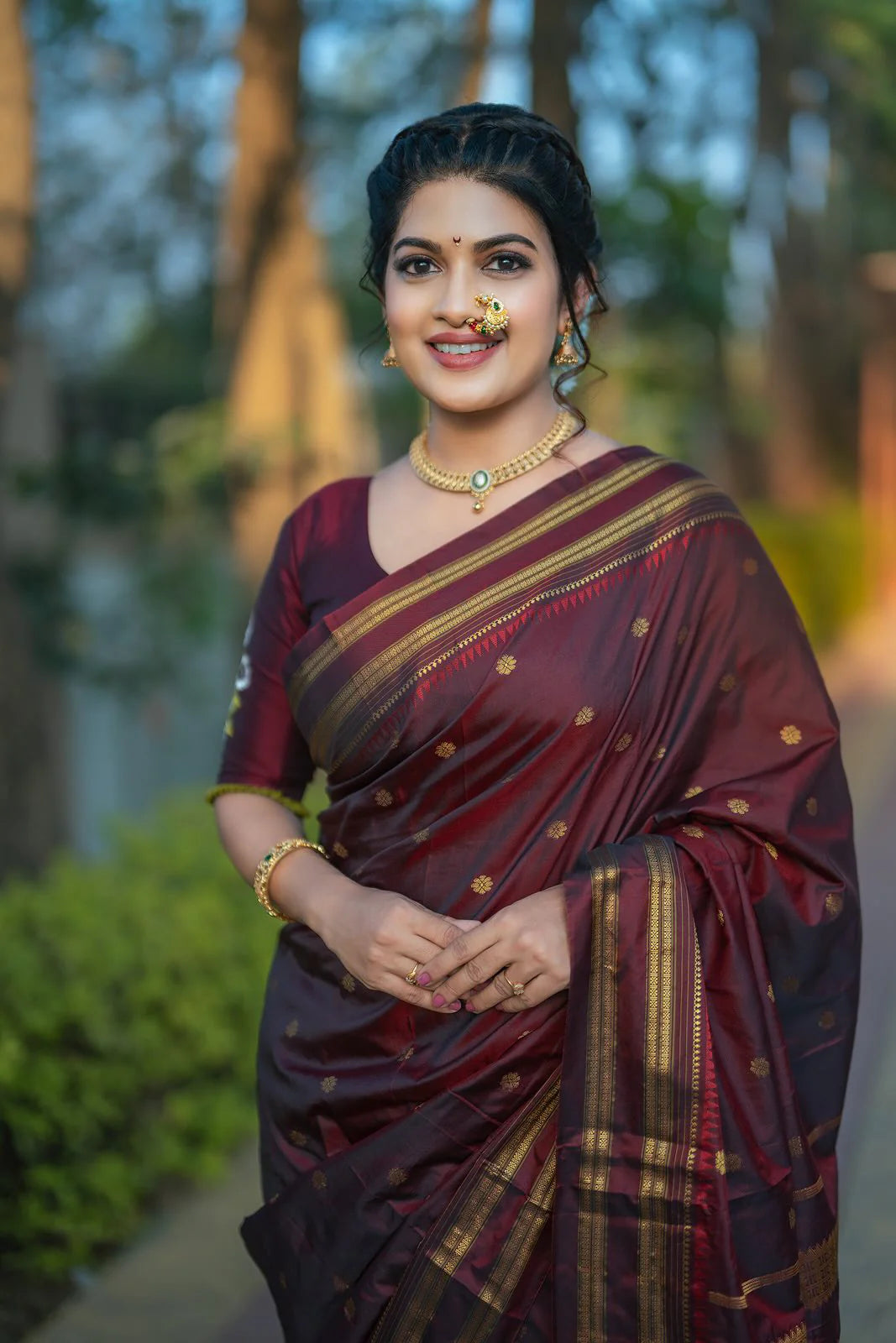 Narayanpeth Silk Saree with Stitched Blouse – Traditional Marathi Look