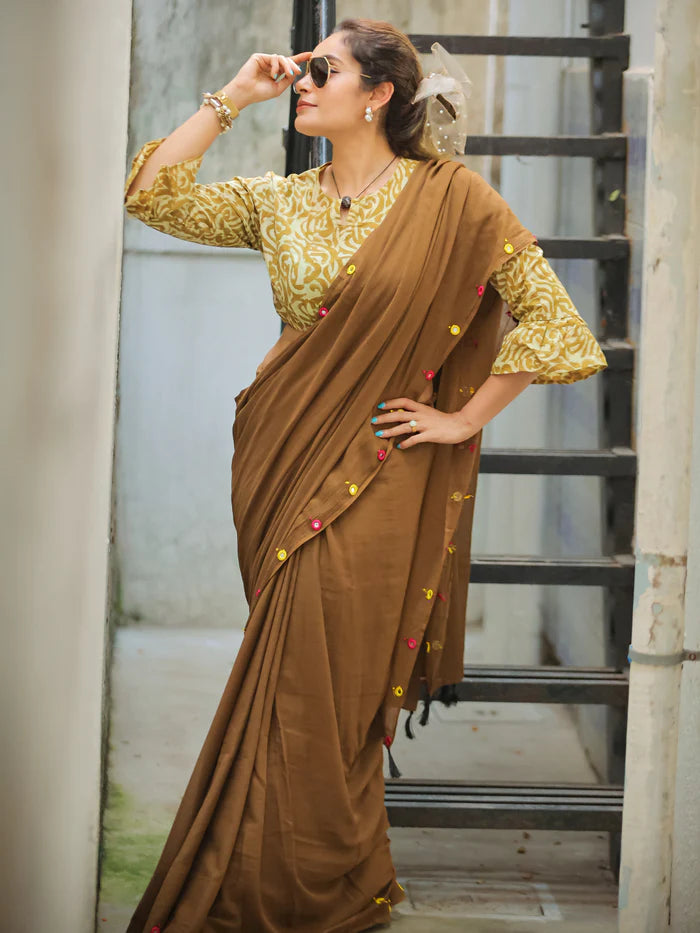 Lemon Glow Tassel Soft Mul Cotton Saree