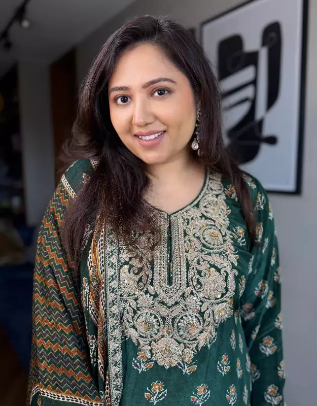 Farah Ajrakh Anarkali Set with Dupatta