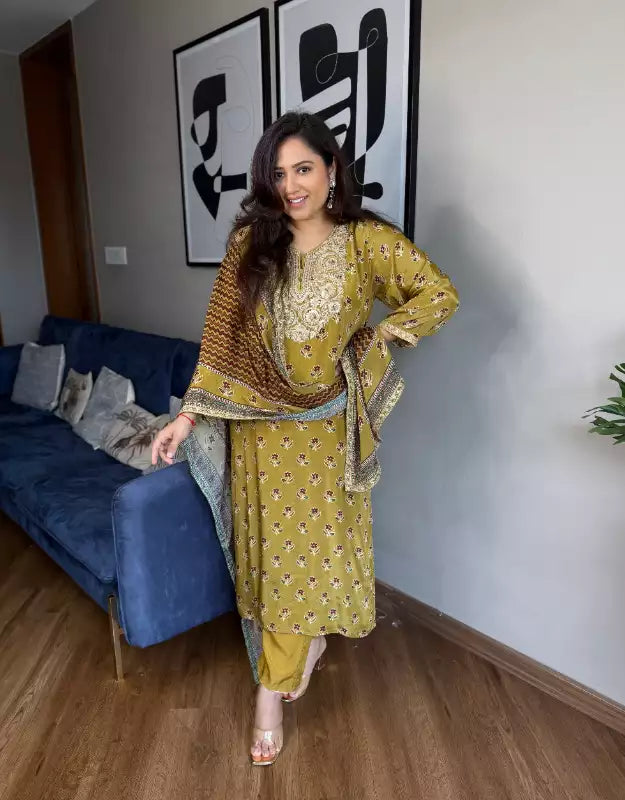 Farah Ajrakh Anarkali Set with Dupatta