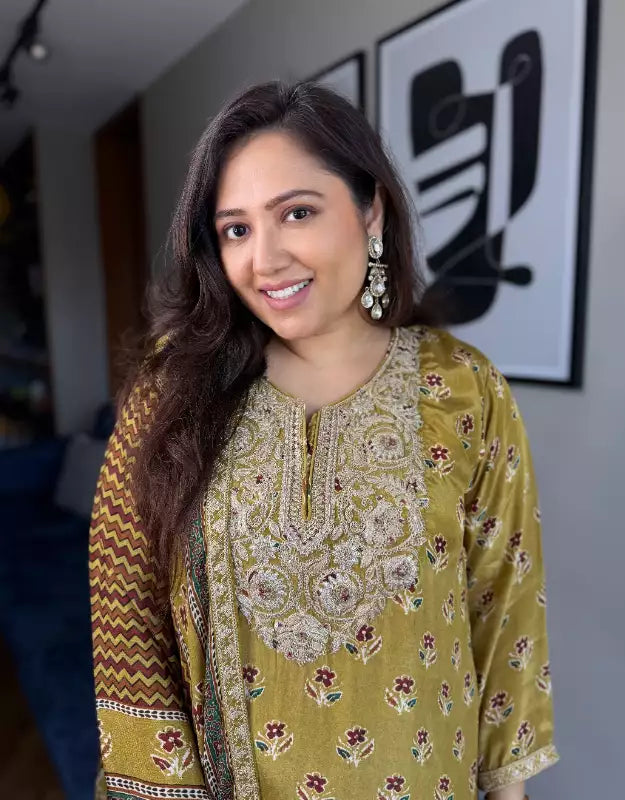 Farah Ajrakh Anarkali Set with Dupatta