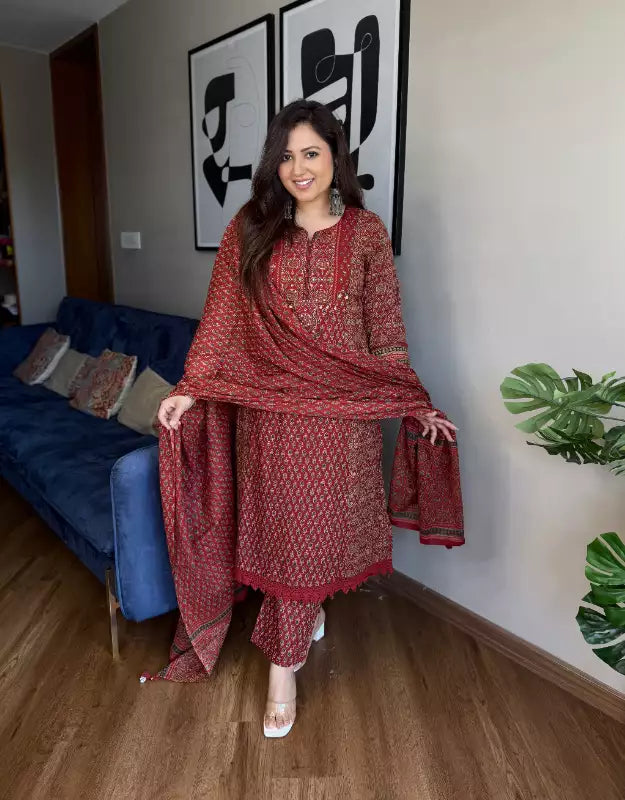 Nomita AJRAKH print cotton A-line suit