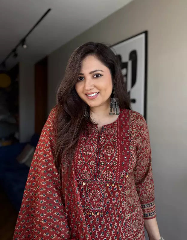 Nomita AJRAKH print cotton A-line suit