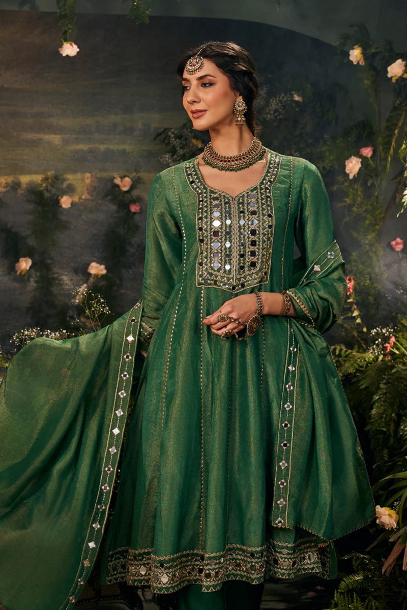 Mirrorwork Green-Anarkali set