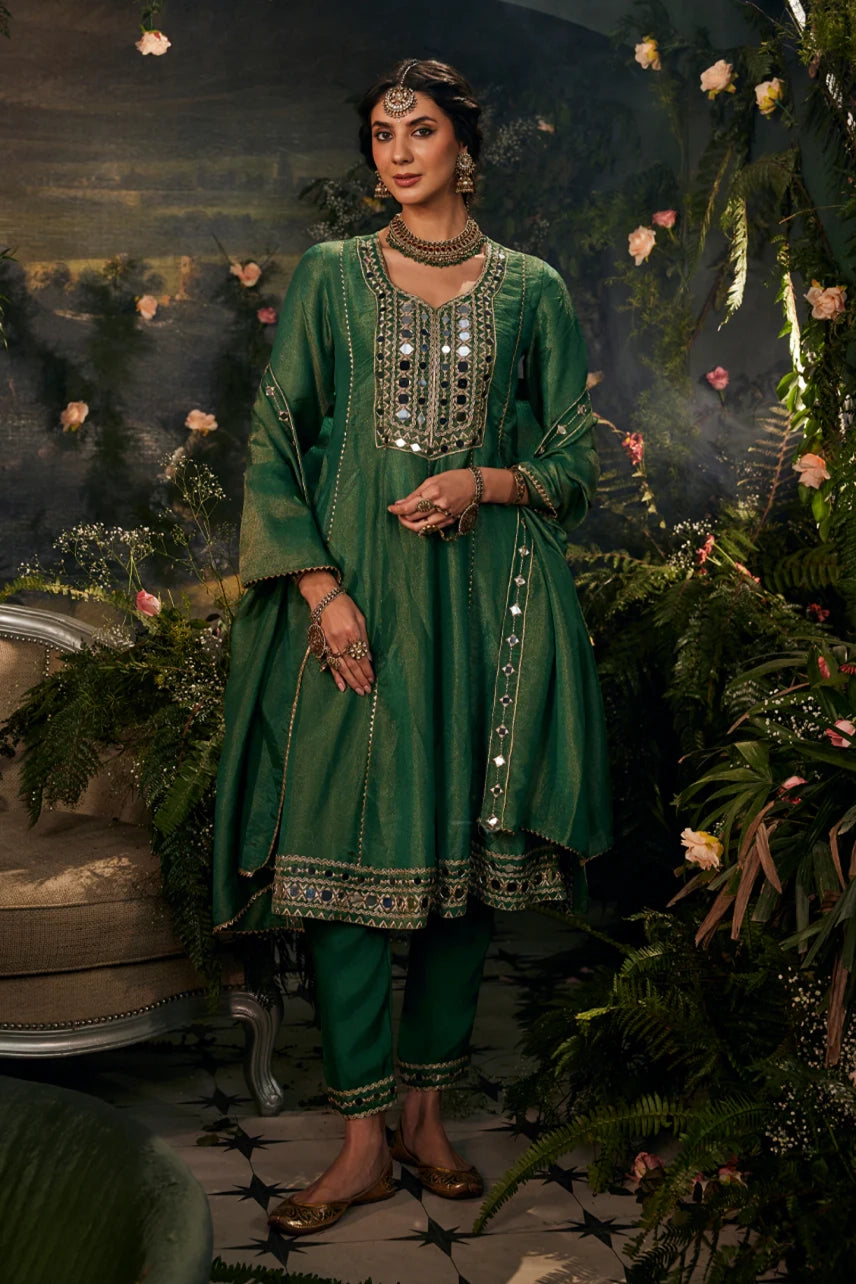 Mirrorwork Green-Anarkali set