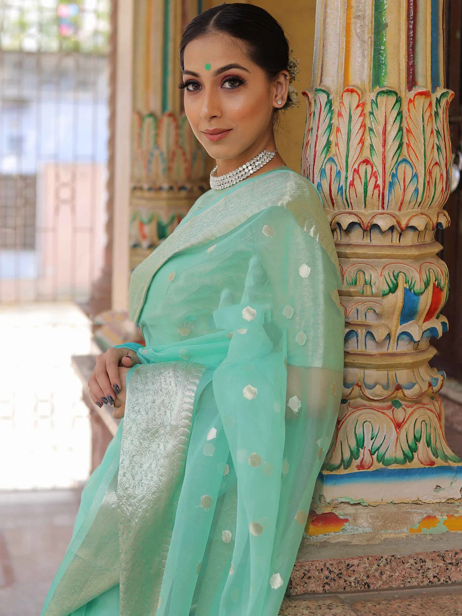 silver zari border saree
