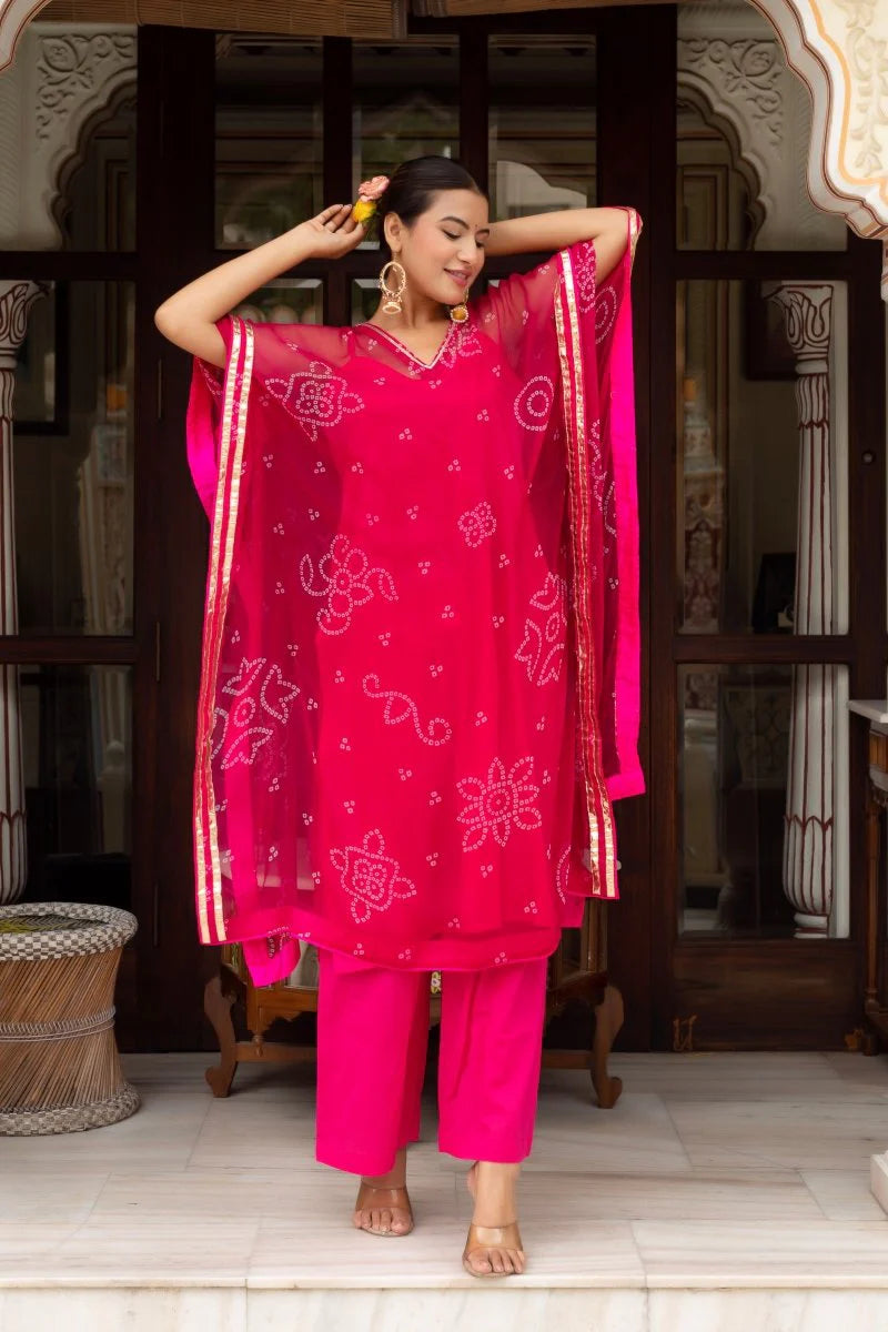 bandhani kaftan set for women