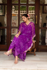 purple bandhej kaftan outfit
