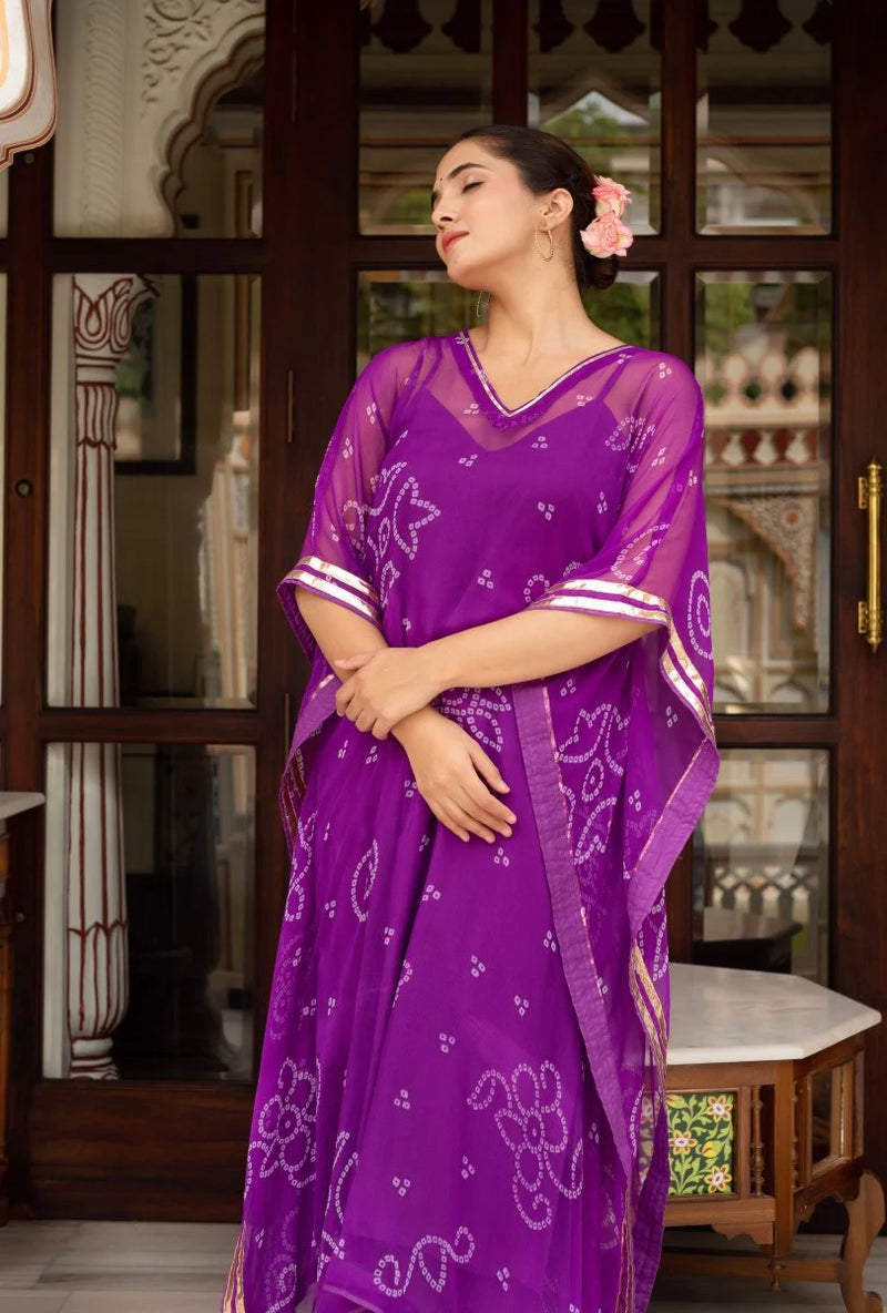 bandhani kaftan set for women