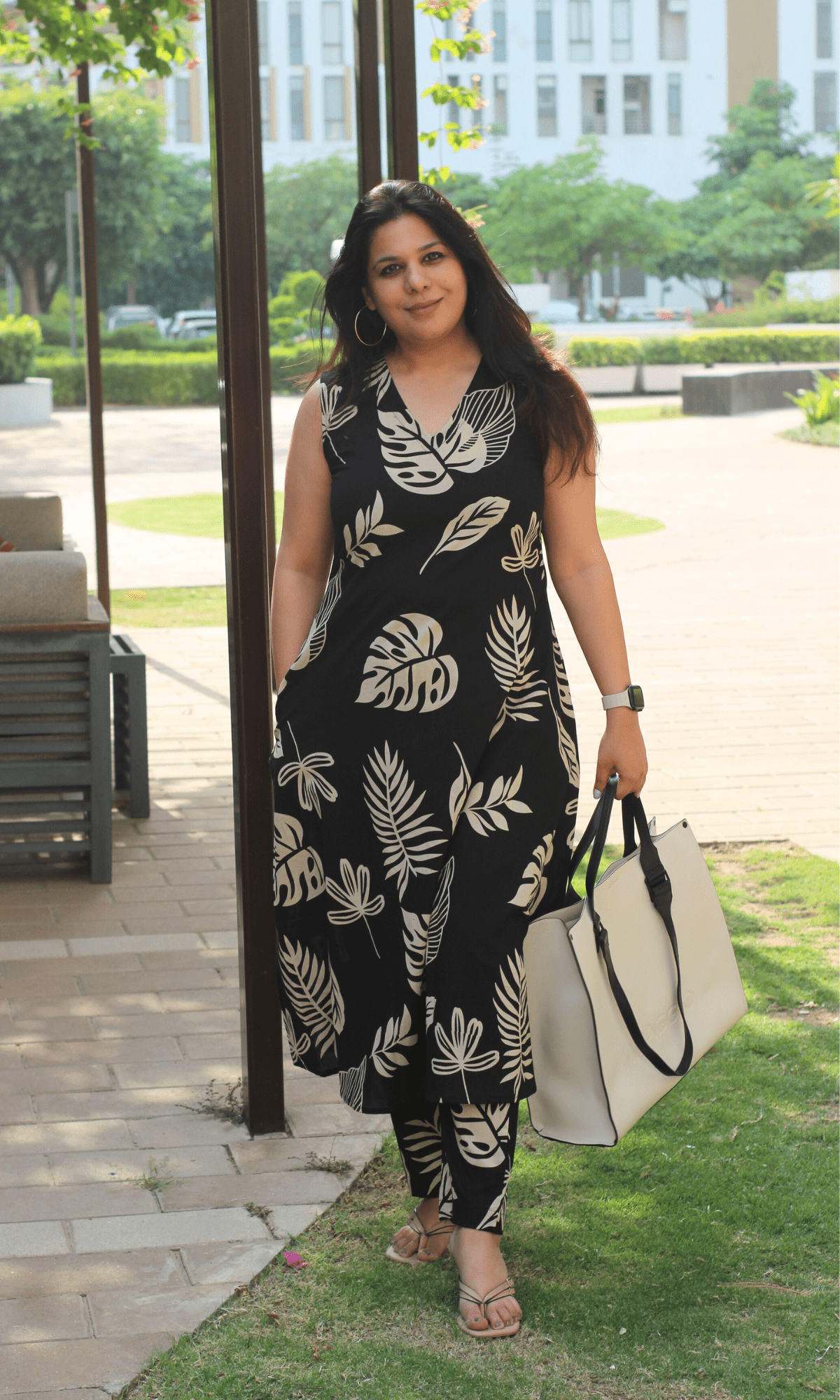 Black printed kurta pants