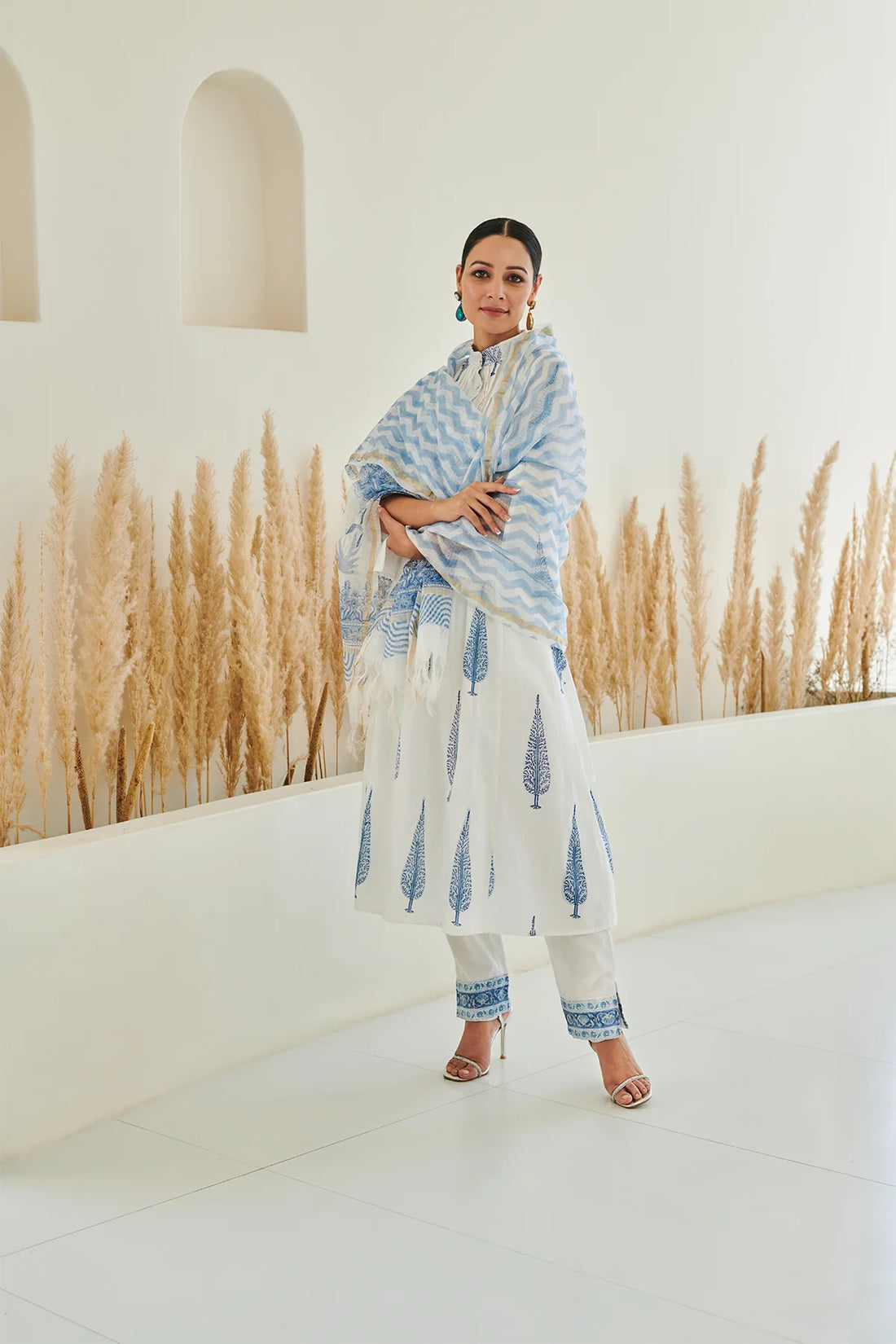 Blue block print kurta