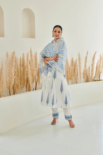 Blue block print kurta