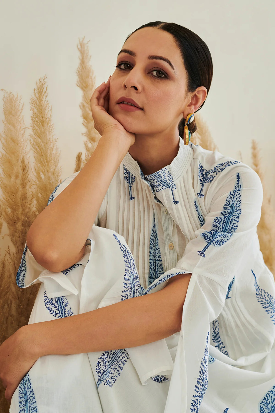 Pintuck cotton kurta