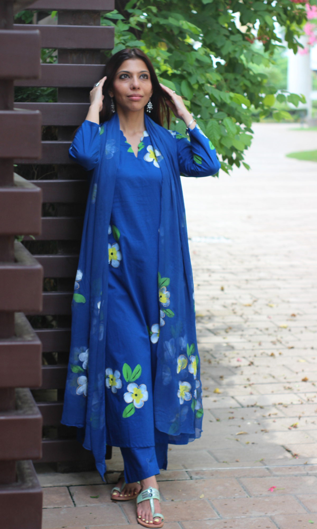 Hand painted cotton suit for women